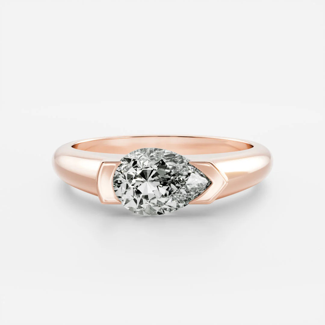 1.0CT East West Pear Cut Lab Grown Diamond Half Bezel Signet Ring
