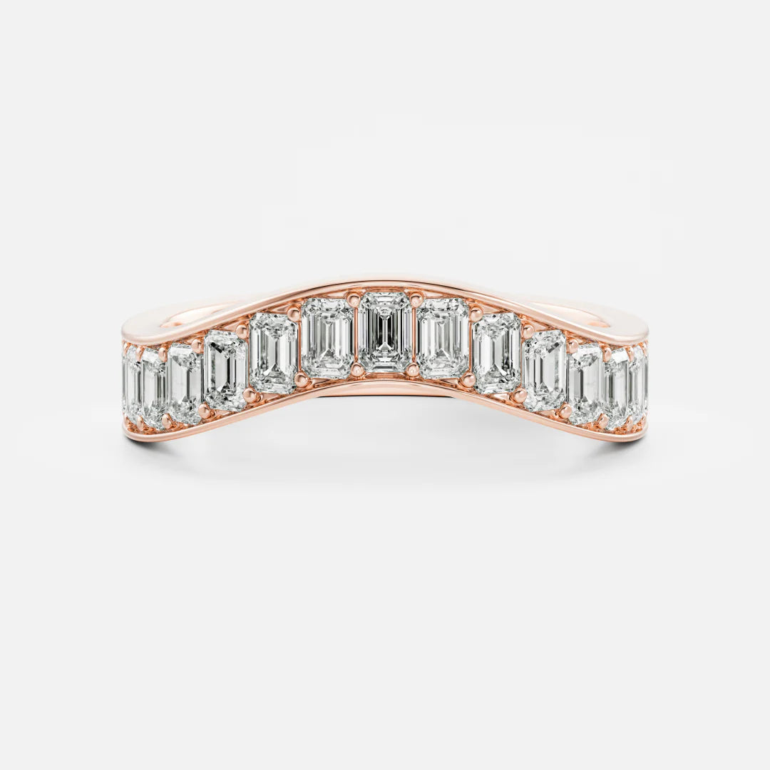 Channel Set Emerald Cut Lab Grown Diamond Curved Wedding Band