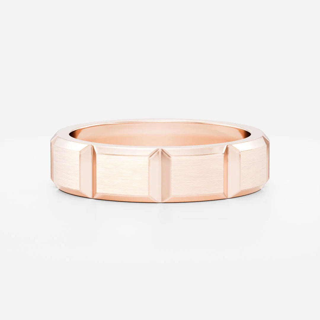 14K Solid Gold Geometric Faceted Brushed Men's Wedding Band