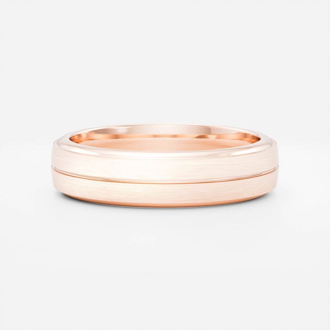 18K Solid Gold Brushed Singular Grooved Men's Wedding Band