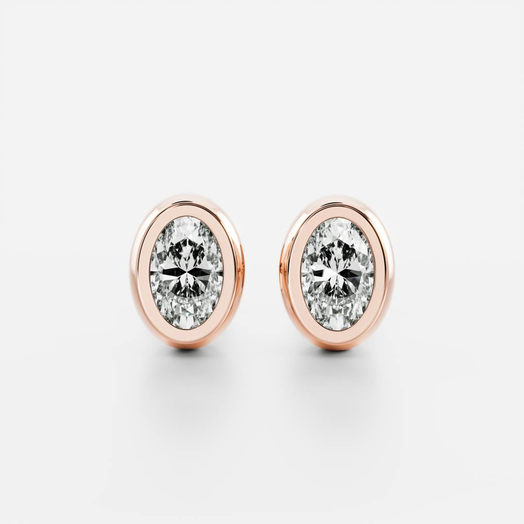 Lab Grown Diamond Stud - Oval Bezel Earrings