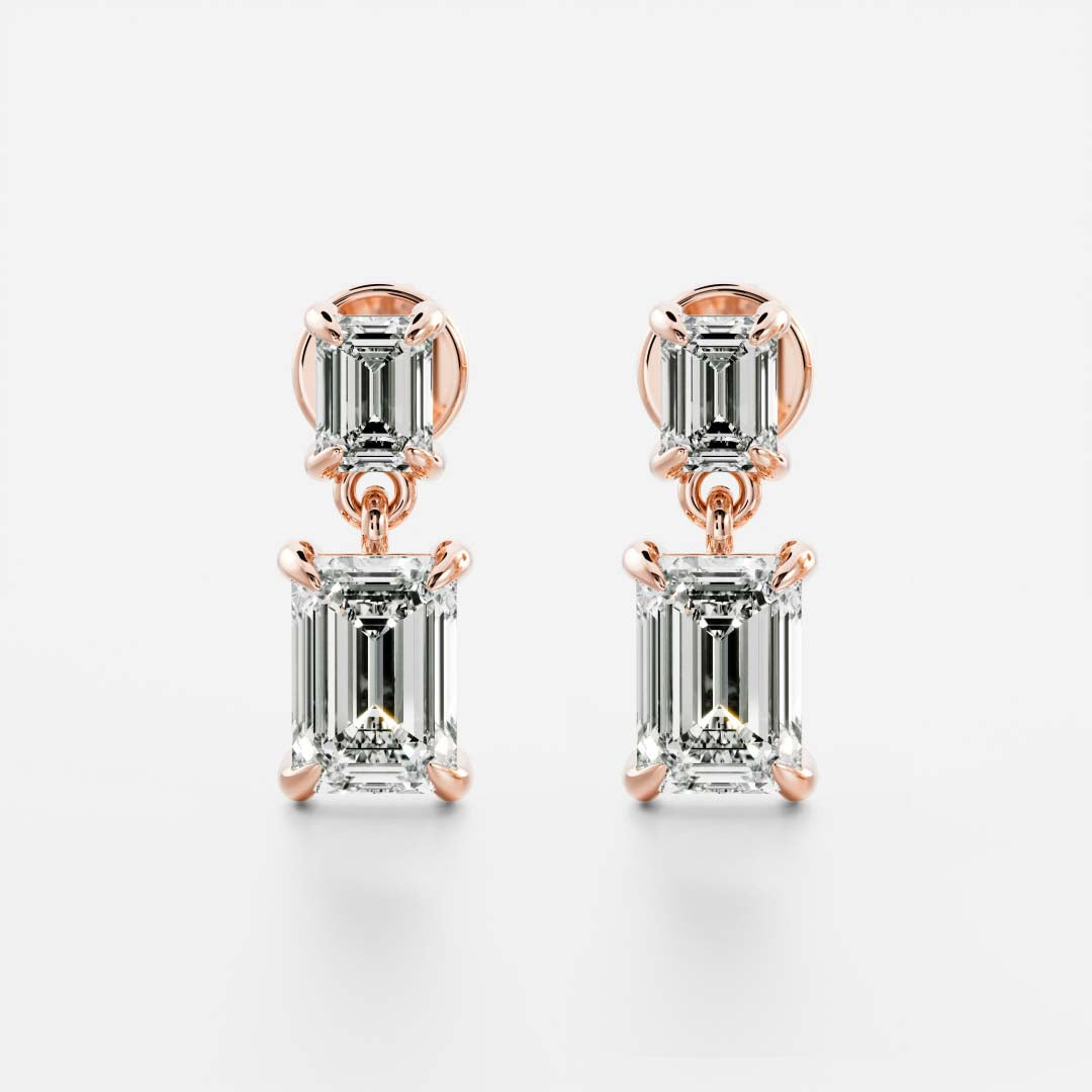 Emerald Cut Lab Grown Diamond Double Drop Earrings