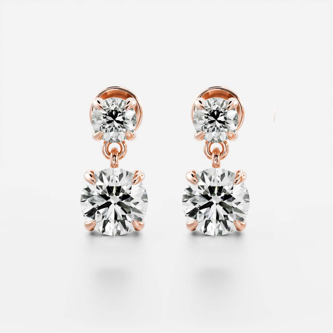 Round Lab Grown Diamond Double Drop Earrings