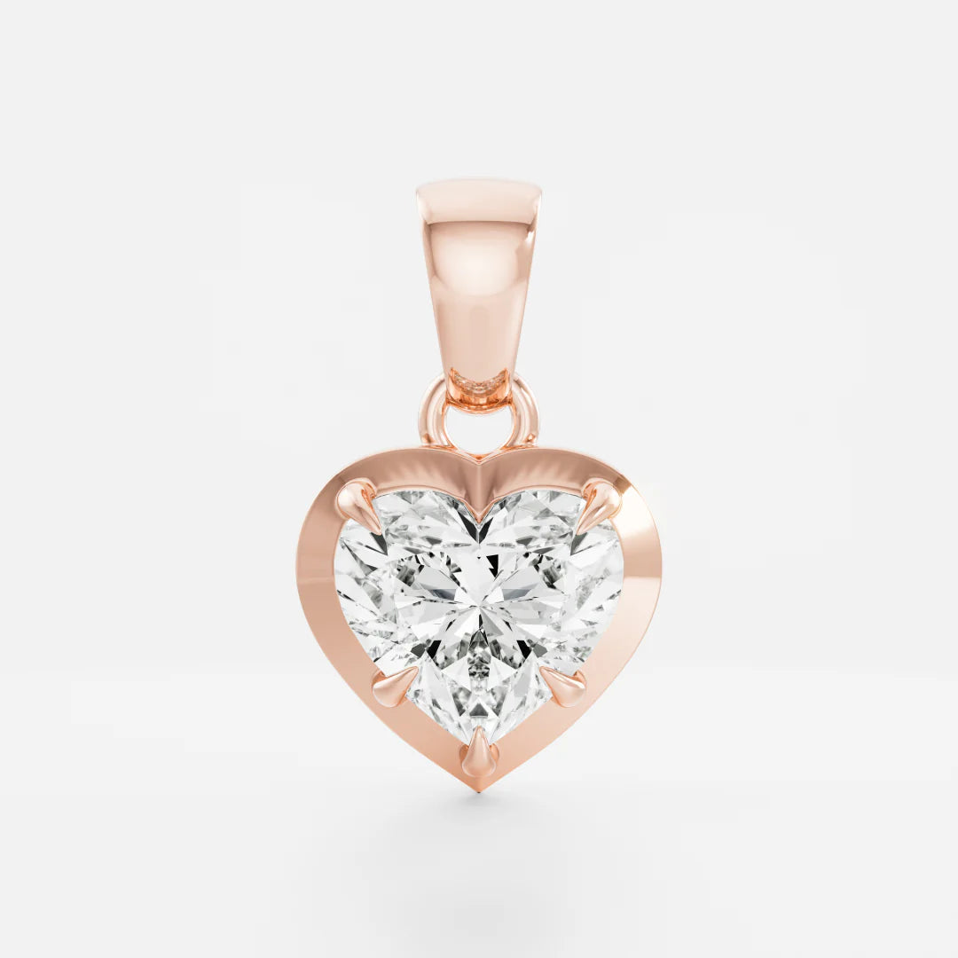1.0CT Cut-Down Bezel Set Heart Shape Lab Grown Diamond Georgian Style Pendant