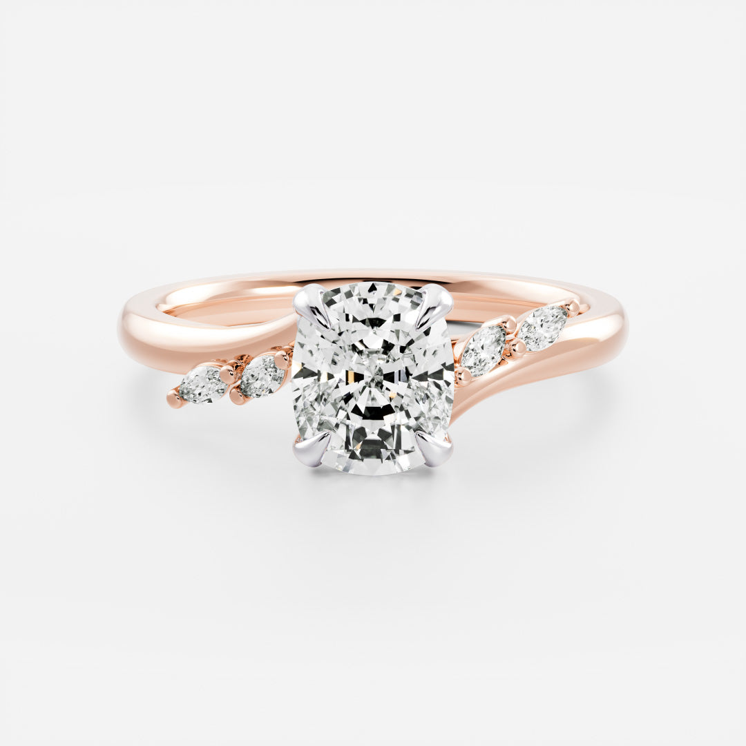 2.0CT Elongated Cushion Lab Grown Diamond With Marquise Accents Engagement Ring