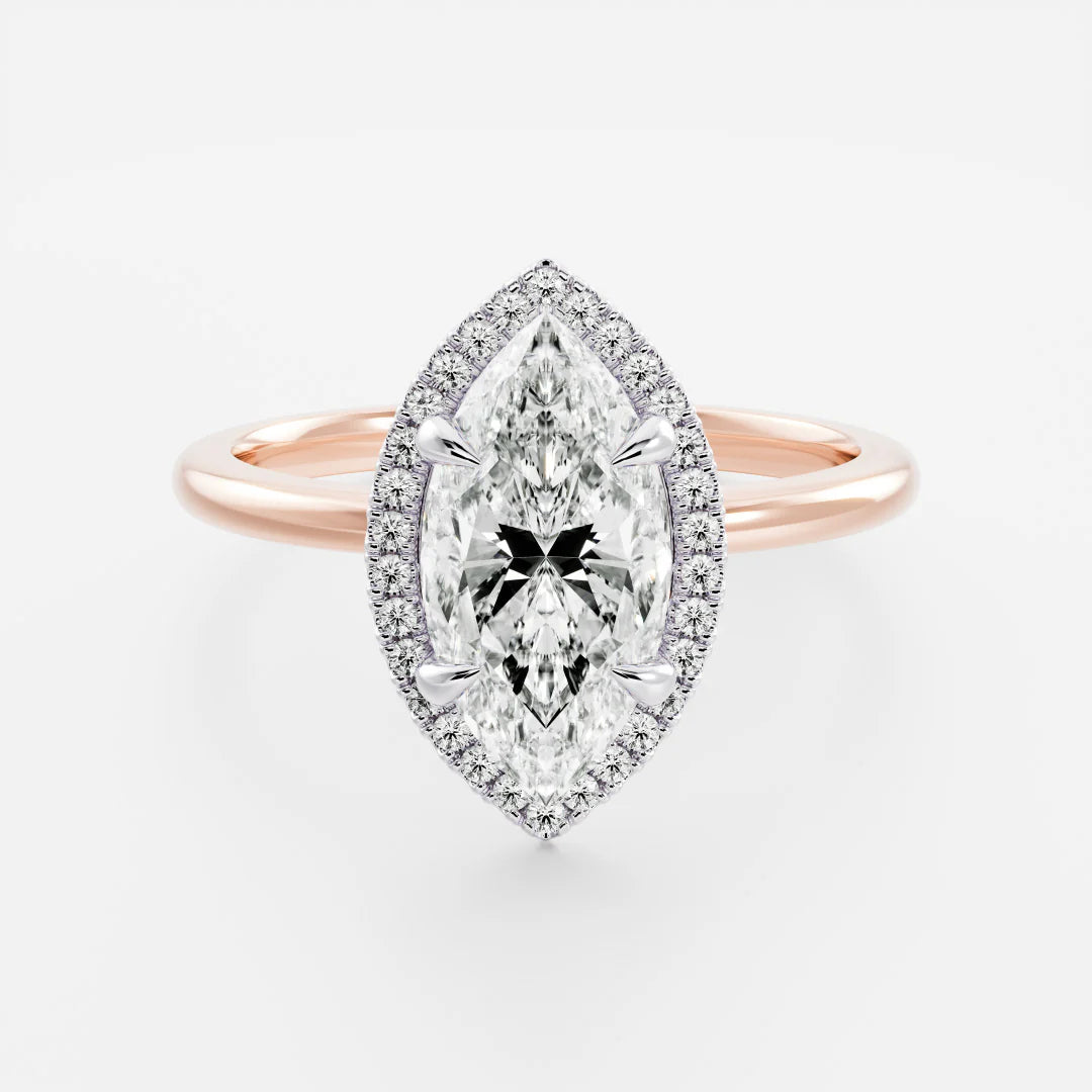 1.0CT Marquise Lab Grown Diamond Halo Solitaire Engagement Ring
