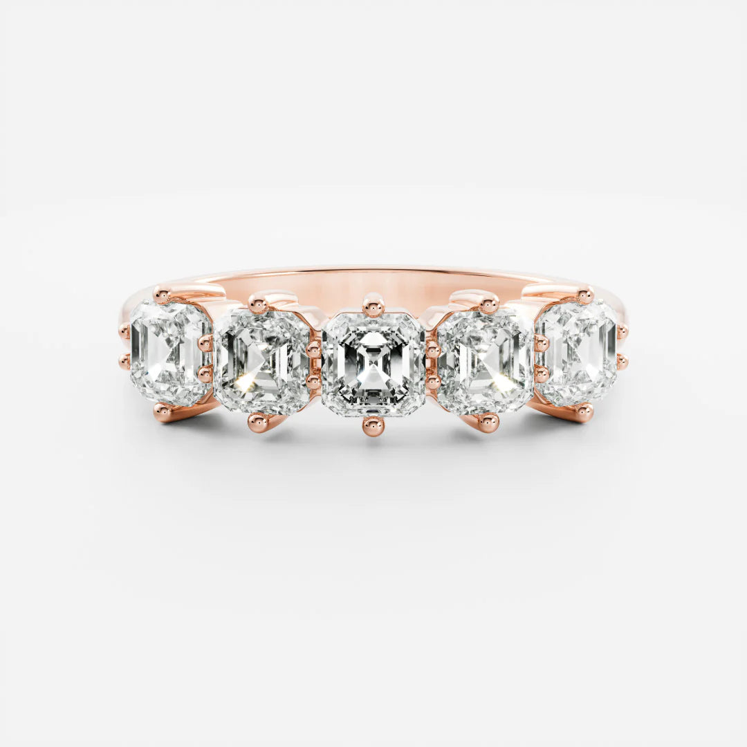 Asscher Cut Lab Grown Diamond Five Stone Wedding Band