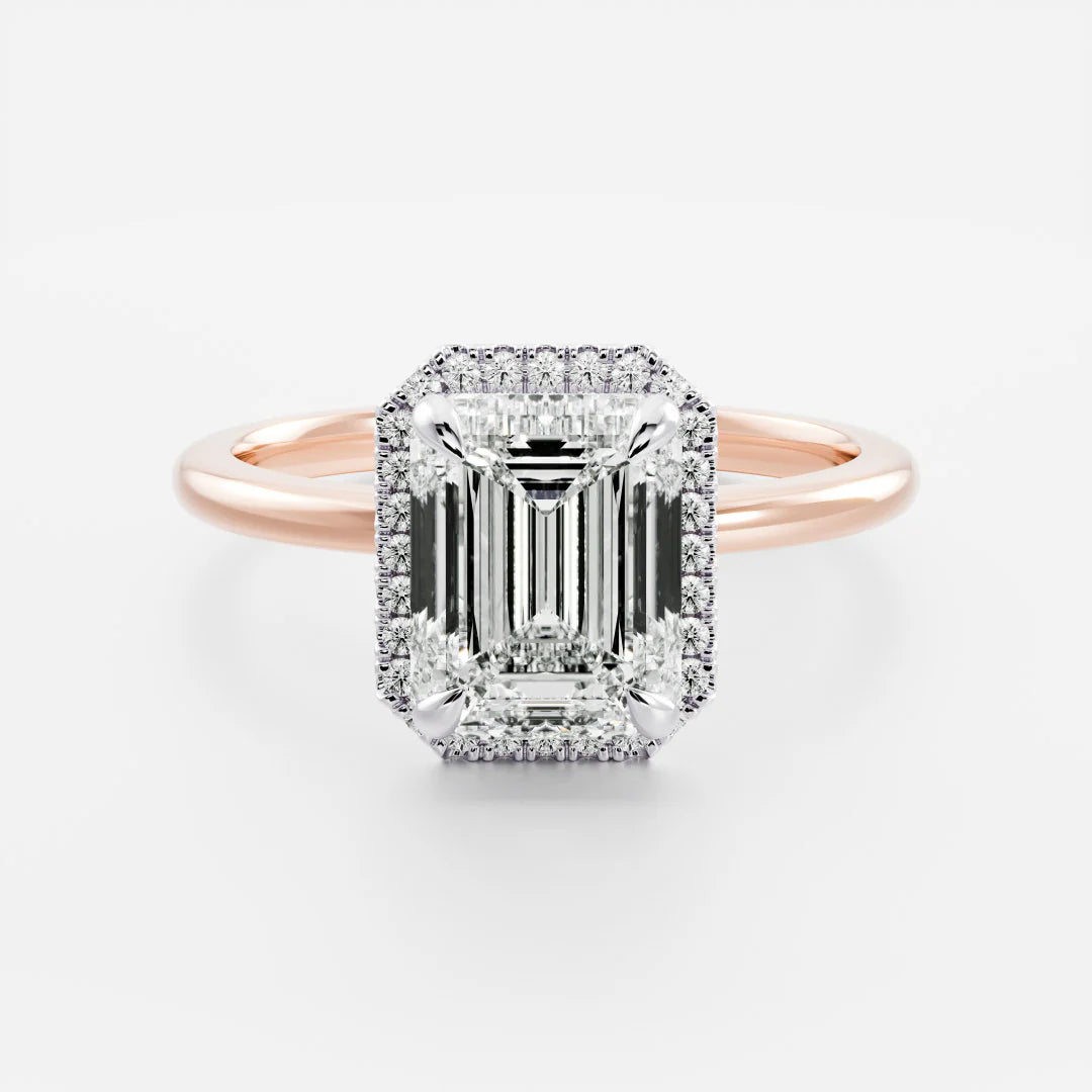 2.0CT Emerald Lab Grown Diamond Halo Solitaire Engagement Ring