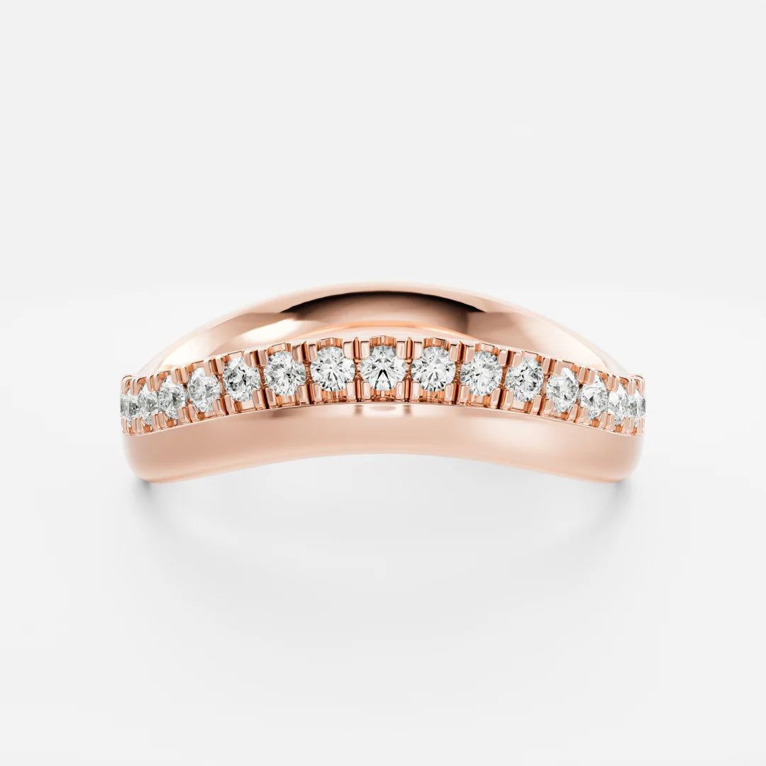 Round Lab Grown Diamond One Side Pave Curved Wedding Band