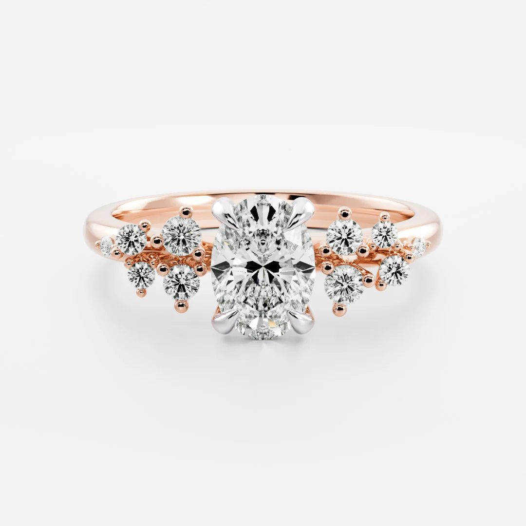 1.0CT Oval Lab Grown Diamond Cluster Vintage Style Engagement Ring