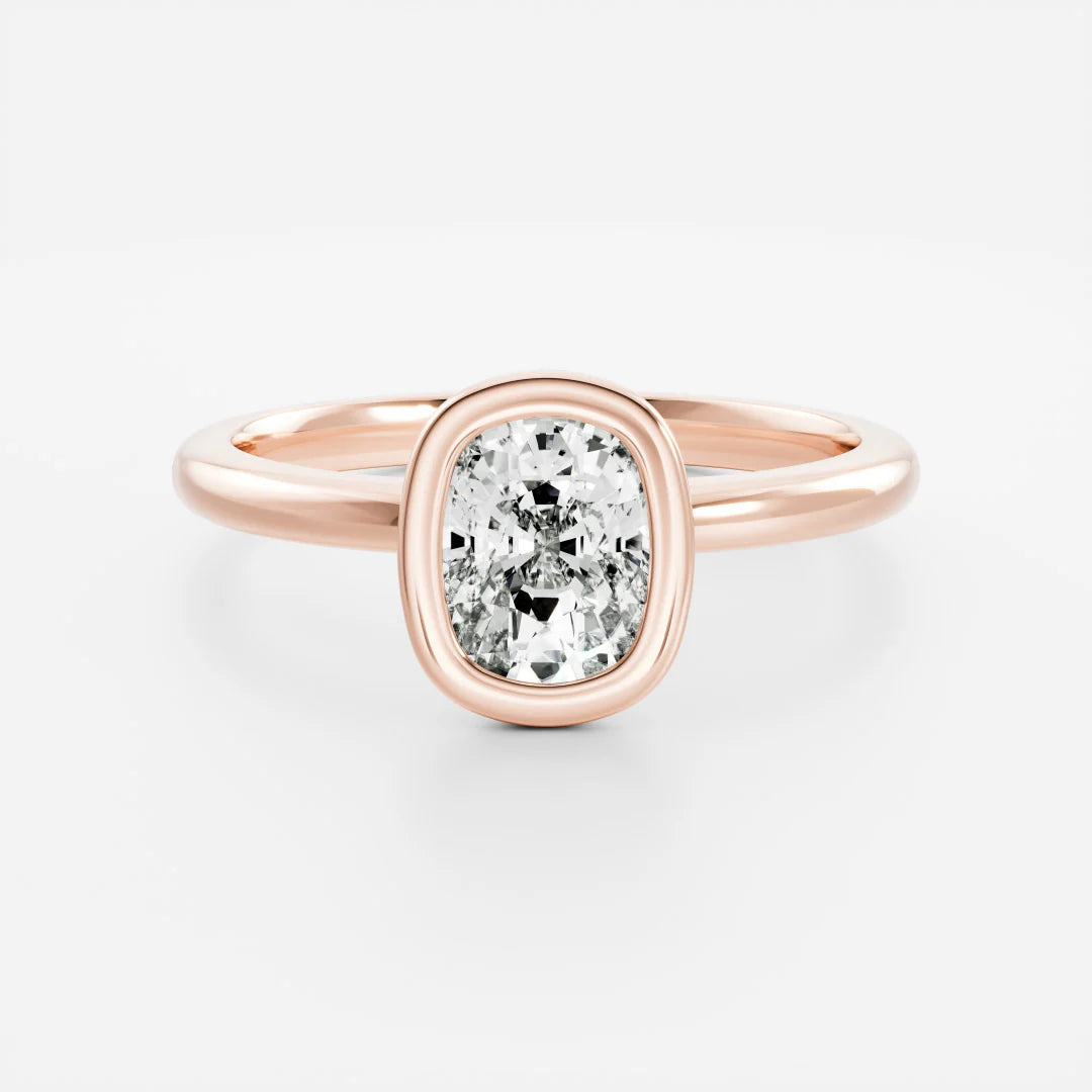 1.0CT Bezel Set Elongated Cushion Cut Lab Grown Diamond Solitaire Engagement Ring