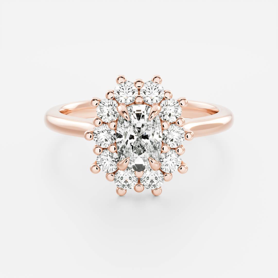 1.0CT Elongated Cushion Cut Lab Grown Diamond Halo Cluster Engagement Ring