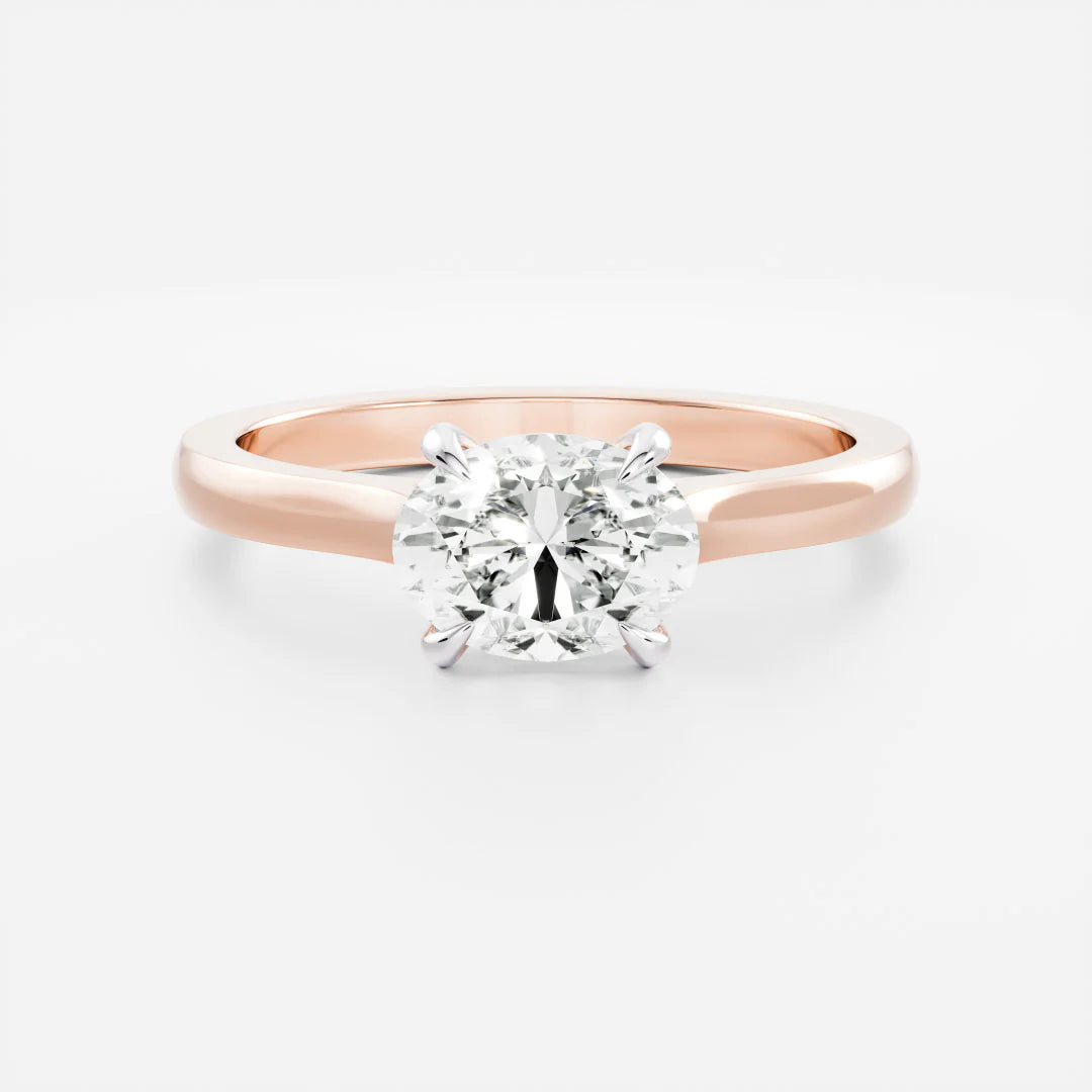 1.0CT East West Oval Lab Grown Diamond Cathedral Engagement Ring