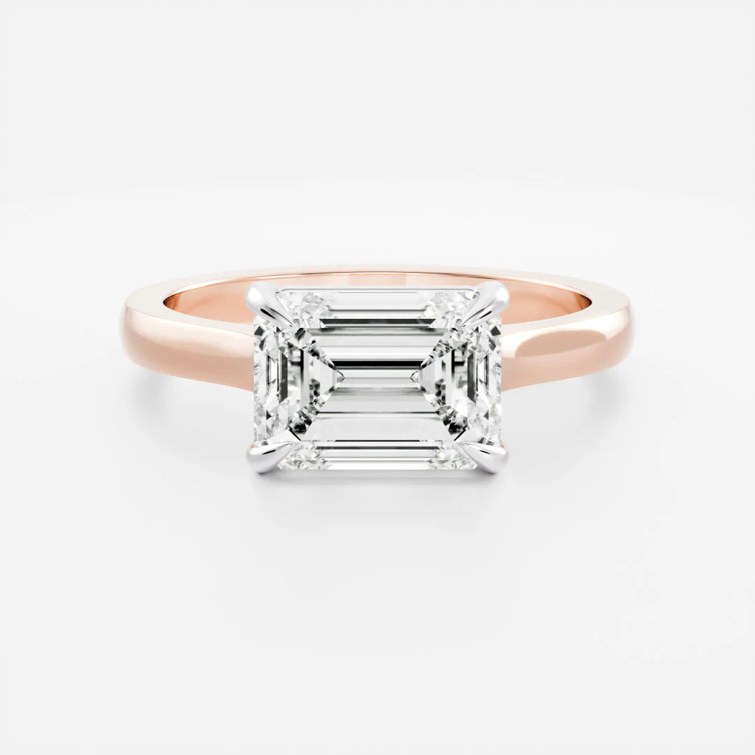 1.0CT East West Emerald Cut Lab Grown Diamond Cathedral Engagement Ring