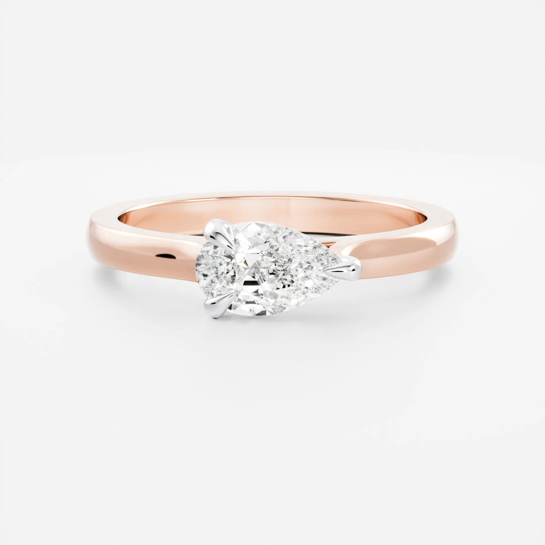 1.0CT East West Pear Lab Grown Diamond Cathedral Engagement Ring