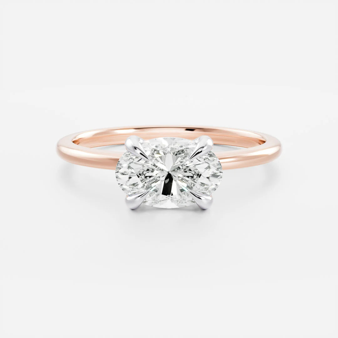 1.0CT East West Oval Lab Grown Diamond Solitaire Engagement Ring