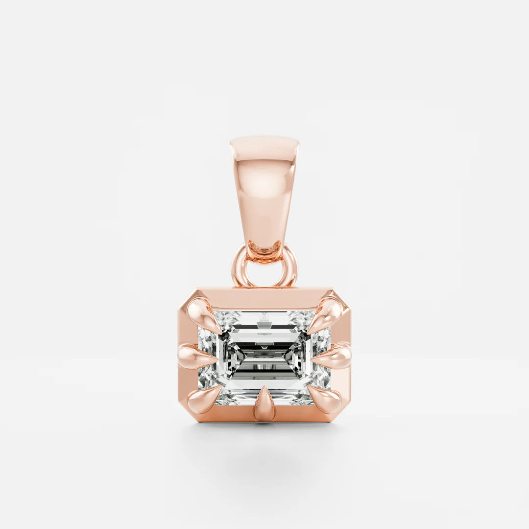 1.0CT Bezel Set Emerald Cut Lab Grown Diamond Georgian Style Pendant