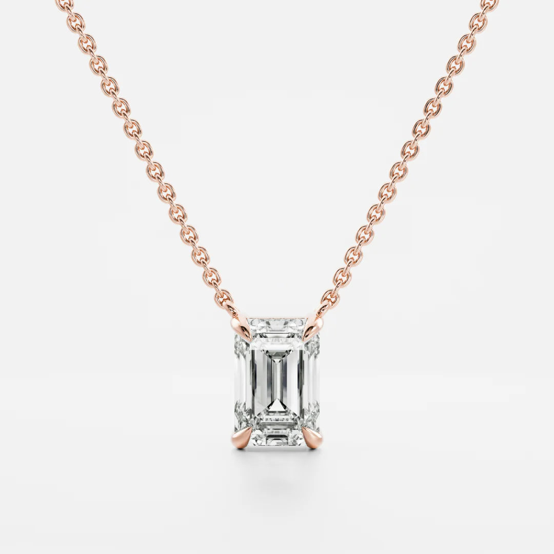 1.0CT Emerald Cut Lab Grown Diamond Pendant Necklace