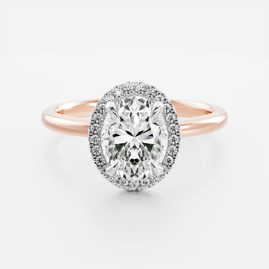 1.0CT Oval Lab Grown Diamond Halo Solitaire Engagement Ring