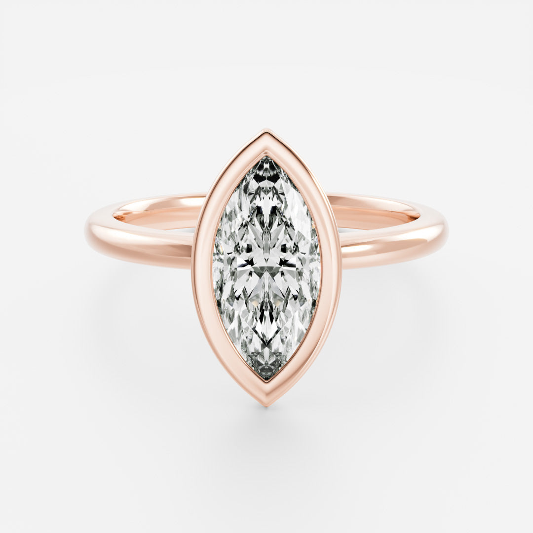 1.0CT Bezel Set Marquise Cut Lab Grown Diamond Solitaire Engagement Ring