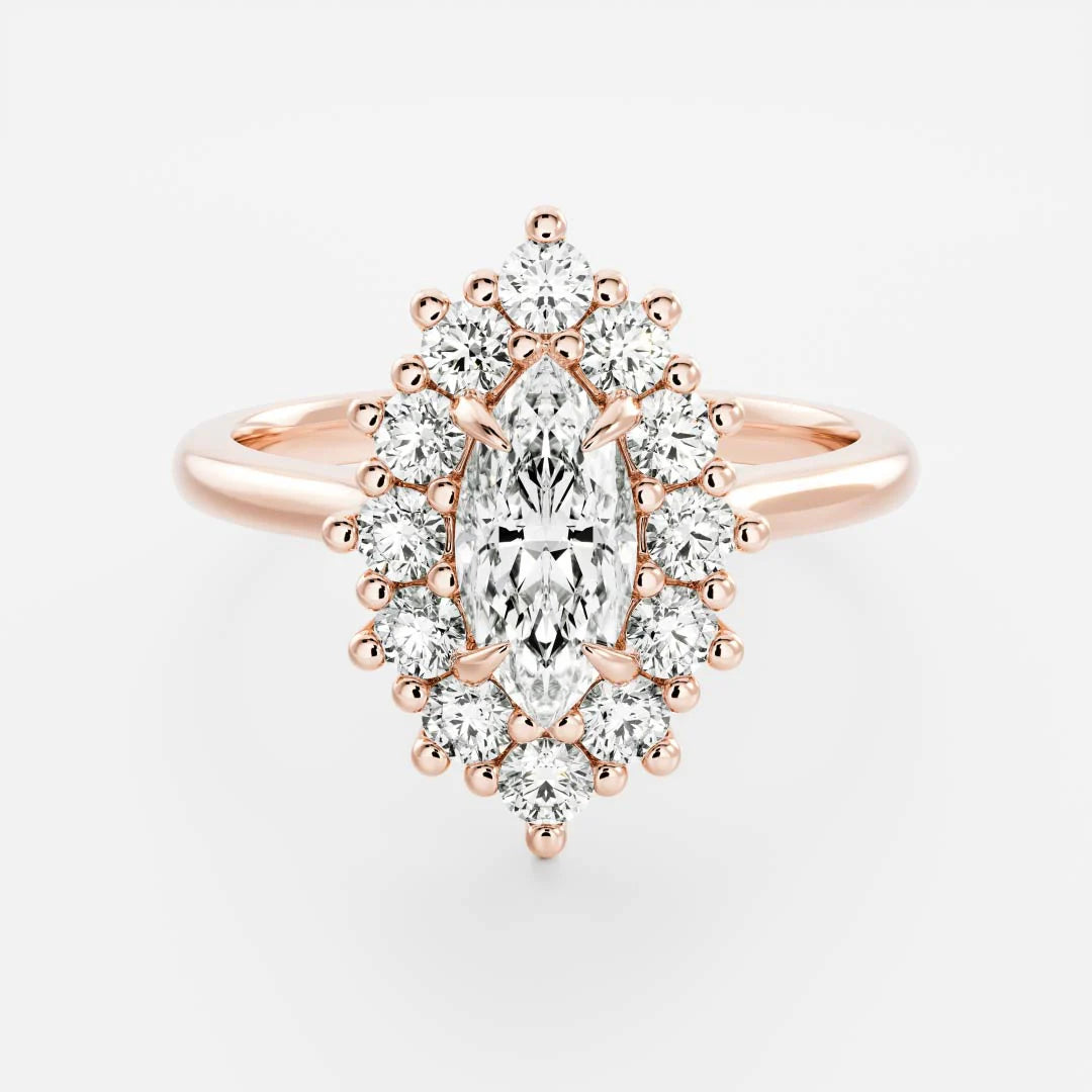 1.0CT Marquise Lab Grown Diamond Halo Cluster Engagement Ring