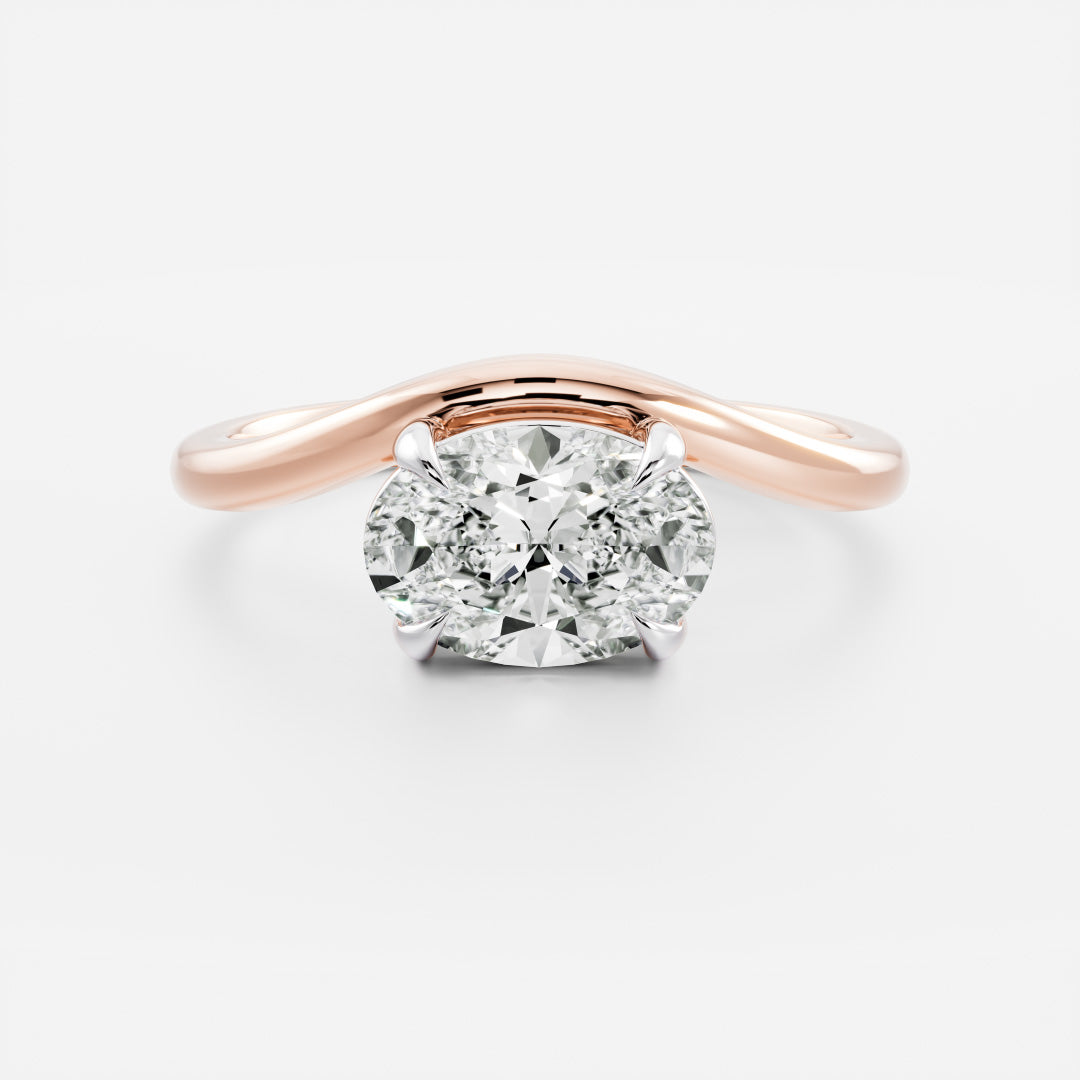 2.0CT East West Oval Lab Grown Diamond Curved Solitaire Unique Engagement Ring