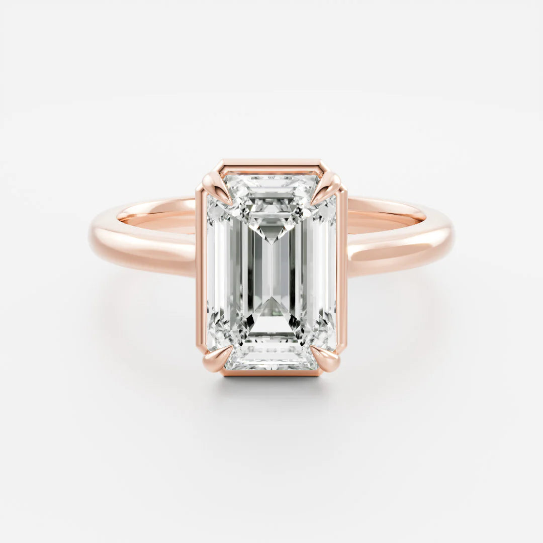 2.50CT Bezel Set Emerald Cut Lab Grown Diamond Solitaire Engagement Ring