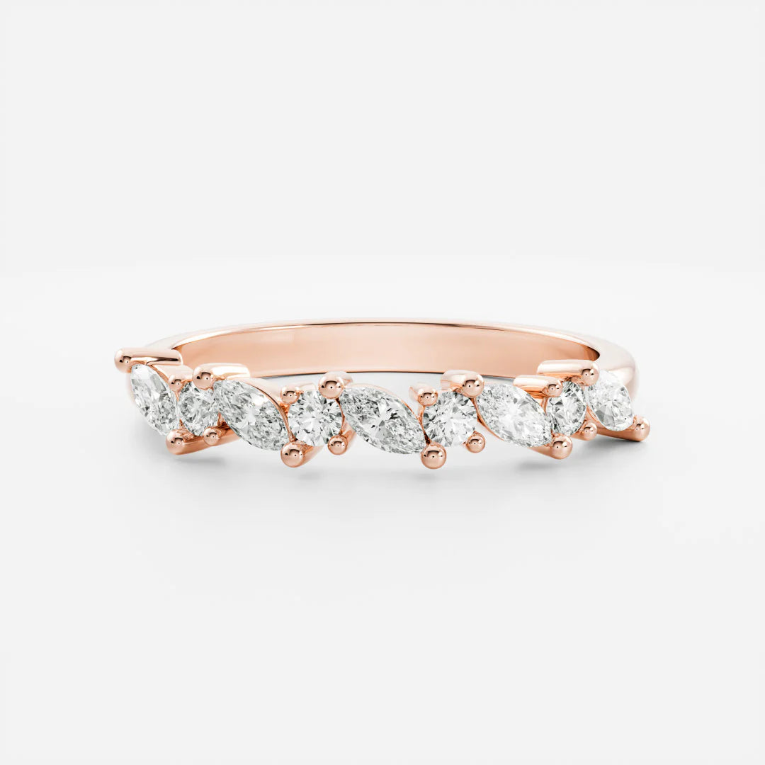 Marquise and Round Lab Grown Diamond Cluster Wedding Band