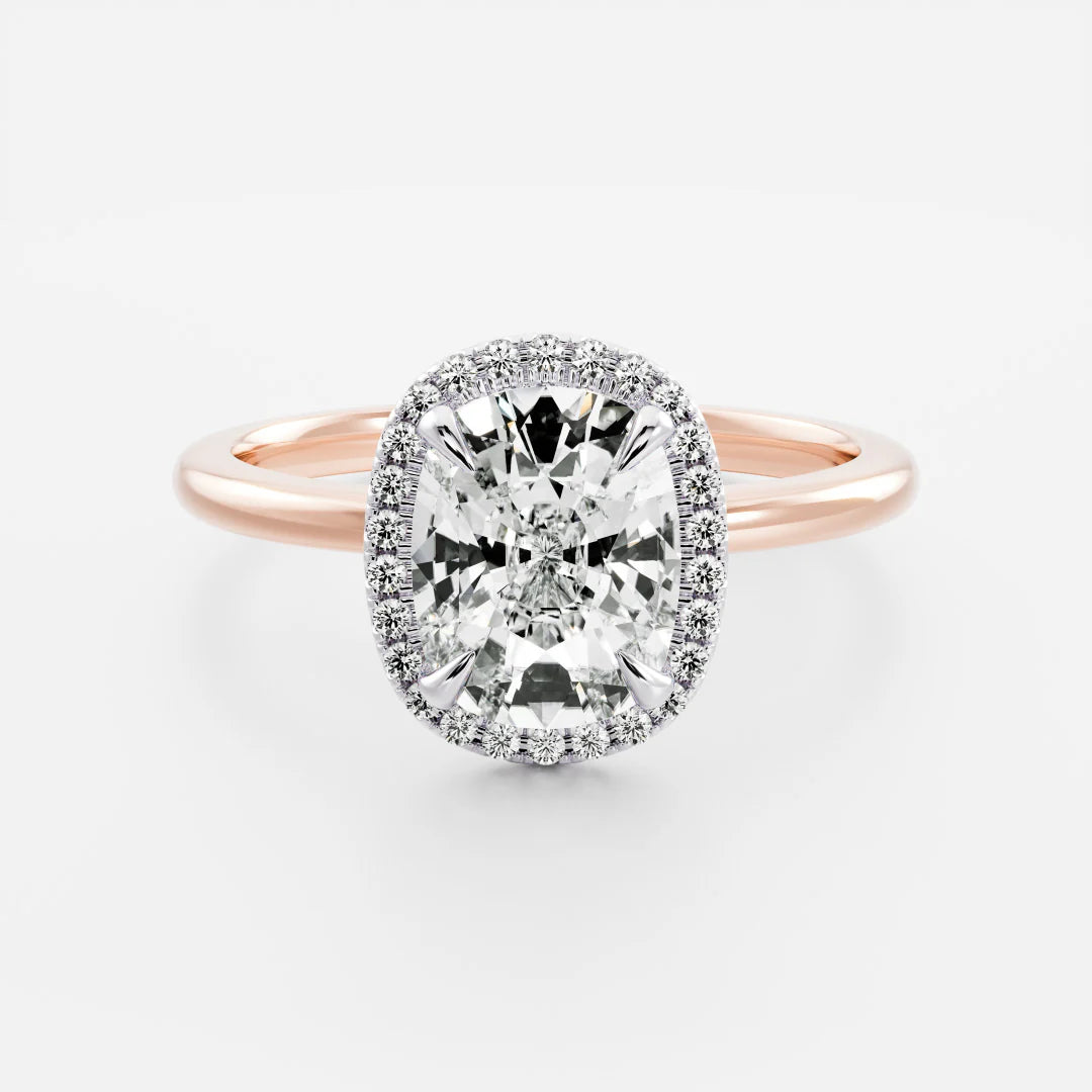 1.0CT Elongated Cushion Lab Grown Diamond Halo Solitaire Engagement Ring