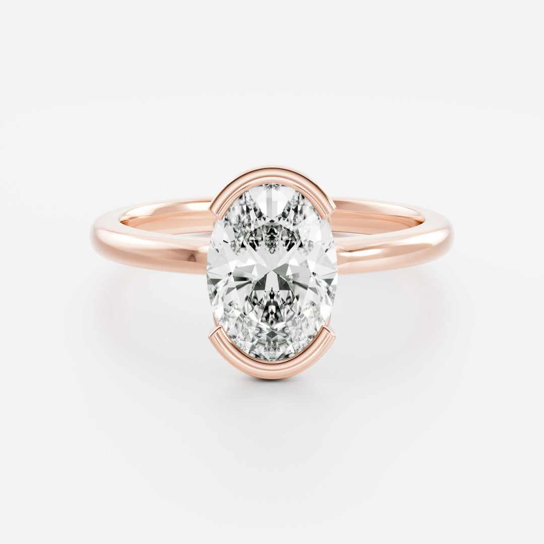 2.0CT Half Bezel Set Oval Lab Grown Diamond Solitaire Engagement Ring