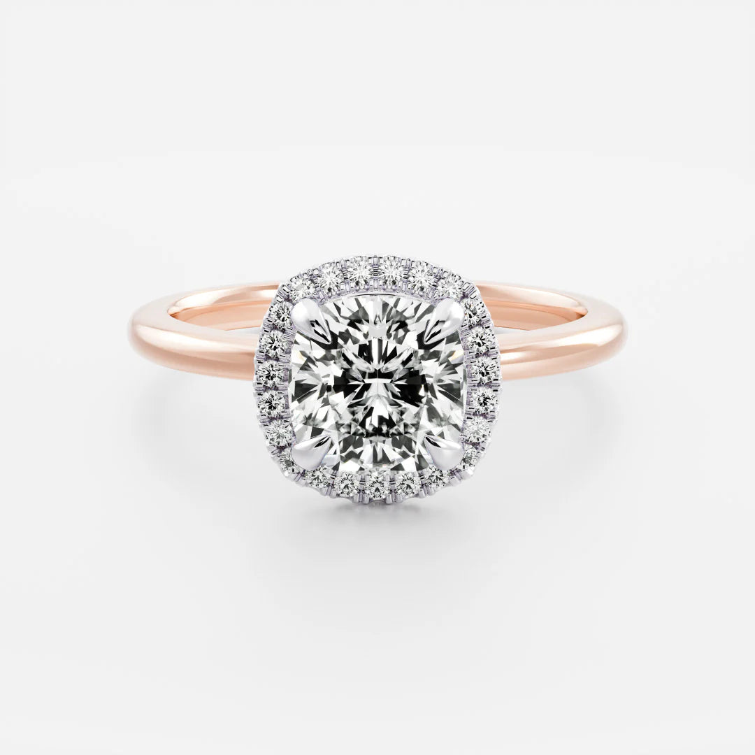 1.0CT Cushion Lab Grown Diamond Halo Solitaire Engagement Ring