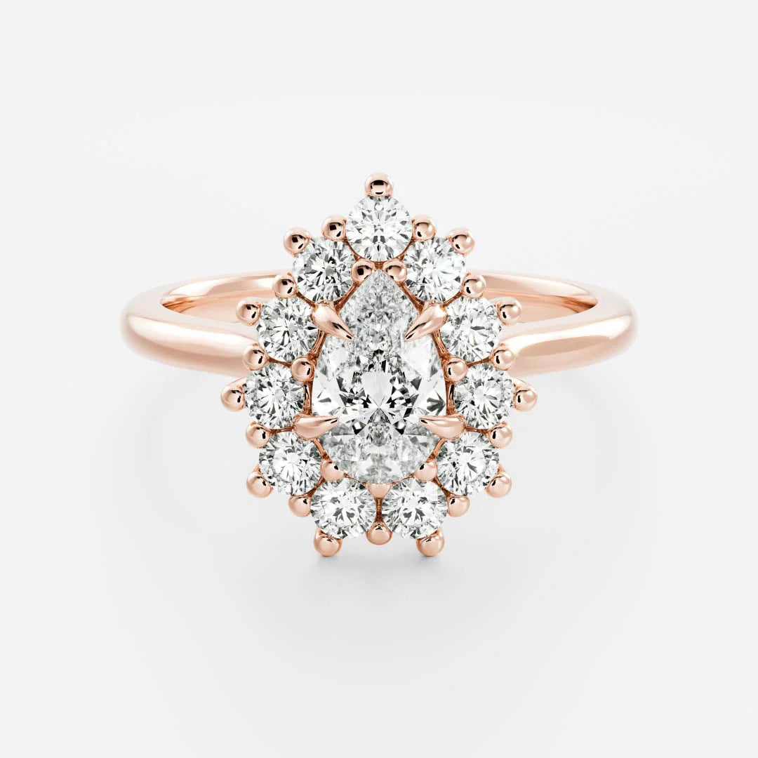 1.0CT Pear Lab Grown Diamond Halo Cluster Engagement Ring