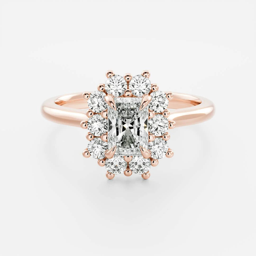 1.0CT Radiant Lab Grown Diamond Halo Cluster Engagement Ring