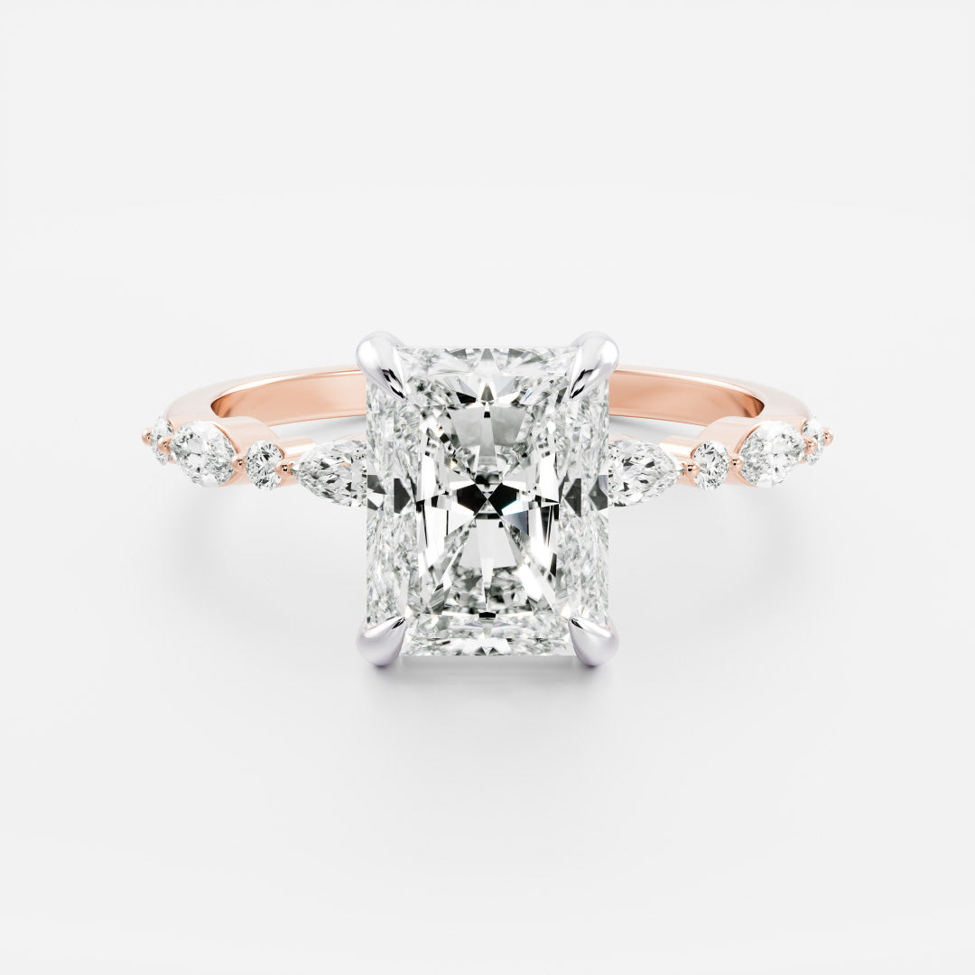 2.0CT Radiant Lab Grown Diamond With Marquise And Round Pave Engagement Ring