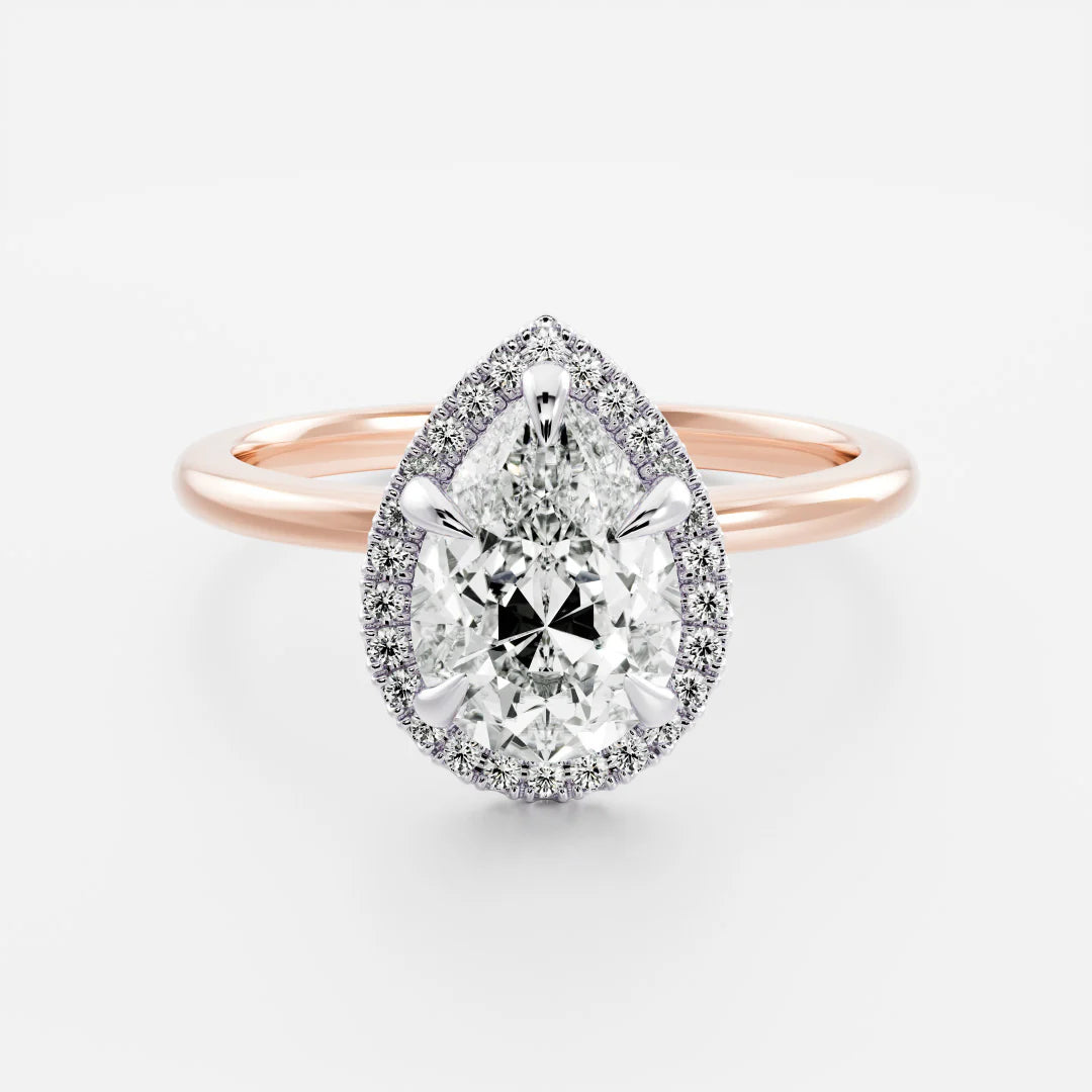 1.0CT Pear Lab Grown Diamond Halo Solitaire Engagement Ring