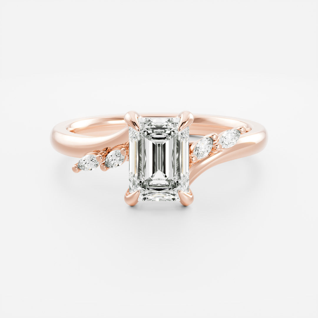 2.0CT Emerald Cut Lab Grown Diamond With Marquise Accents Twisted Engagement Ring
