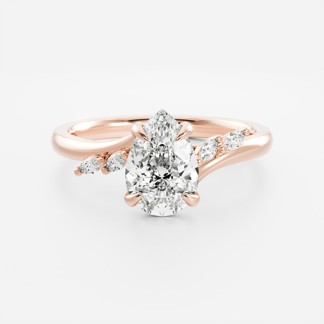 2.0CT Pear Lab Grown Diamond With Marquise Accents Twisted Band Engagement Ring