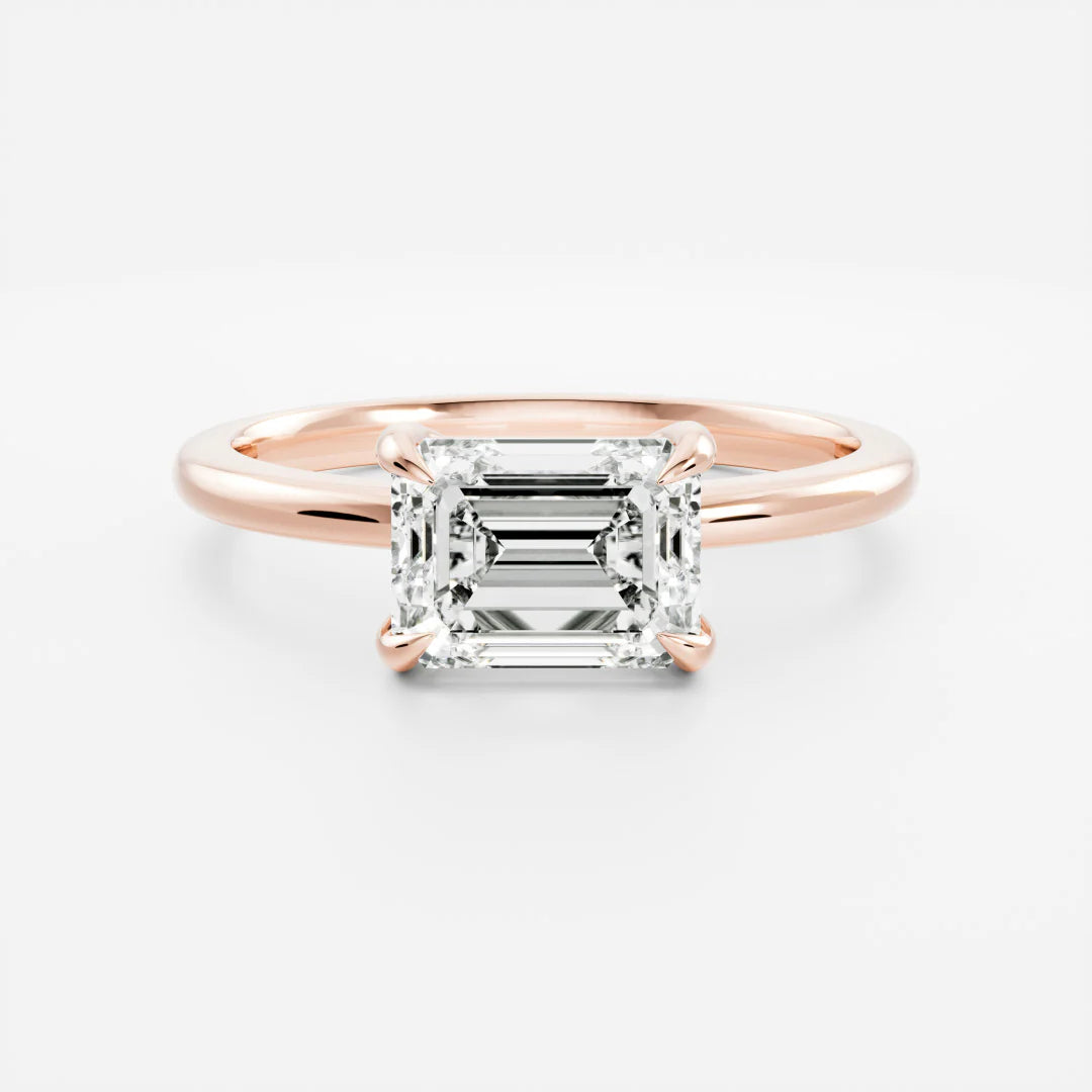 1.0CT East West Emerald Cut Lab Grown Diamond Solitaire Engagement Ring