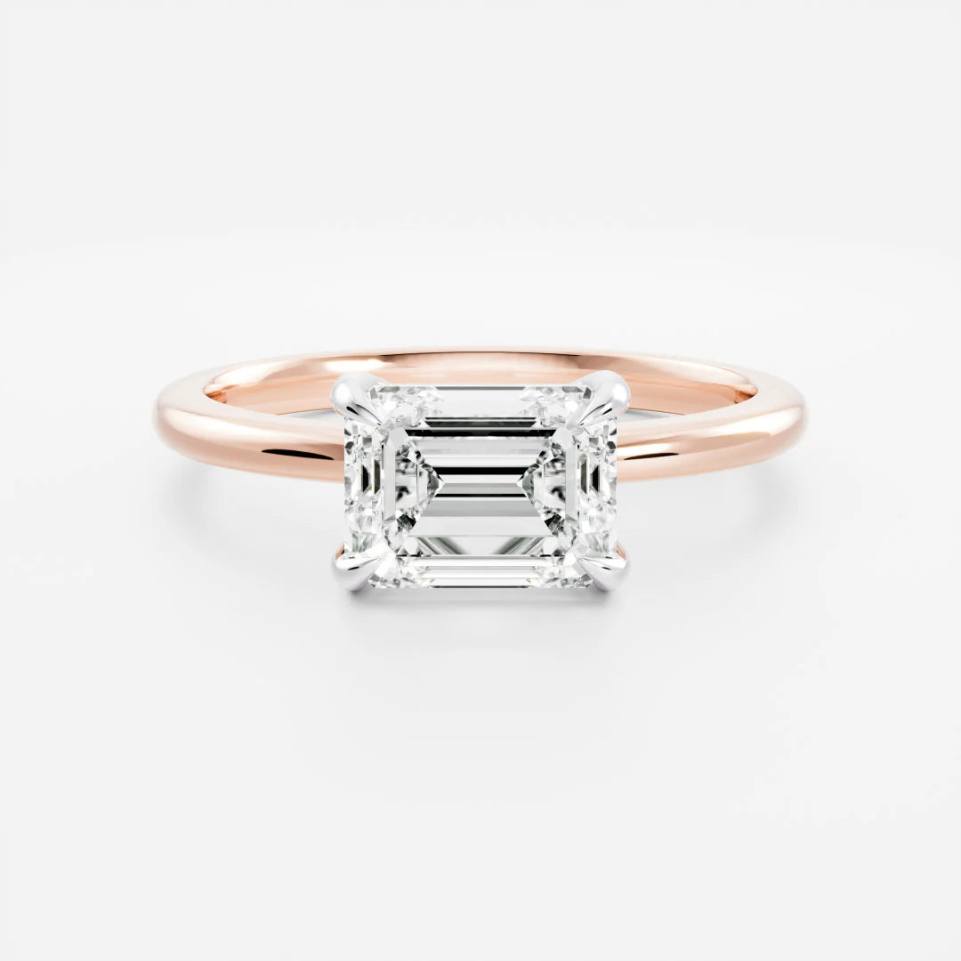 1.0CT East West Emerald Cut Lab Grown Diamond Solitaire Engagement Ring