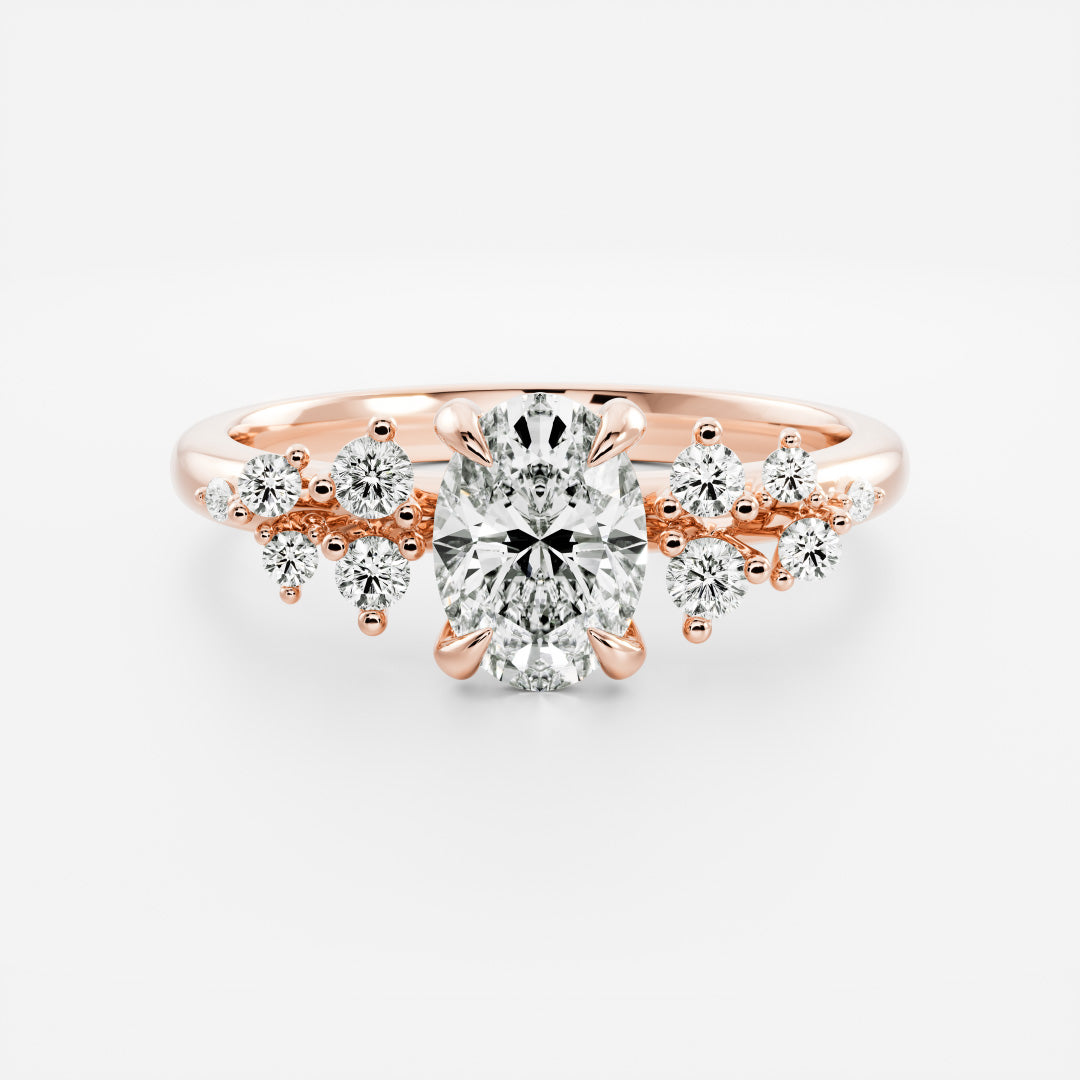 1.0CT Oval Lab Grown Diamond Cluster Vintage Style Engagement Ring