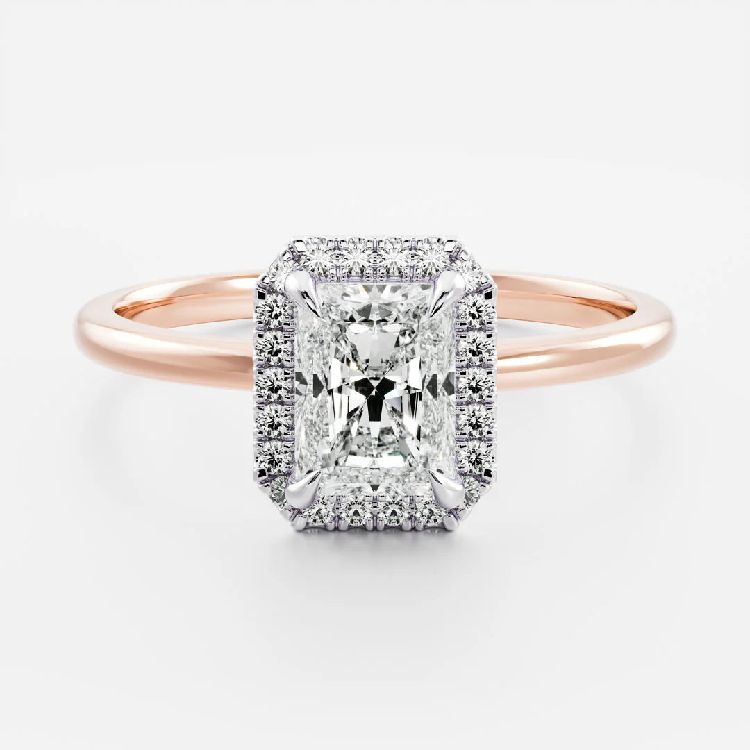 2.0CT Radiant Lab Grown Diamond Halo Solitaire Engagement Ring