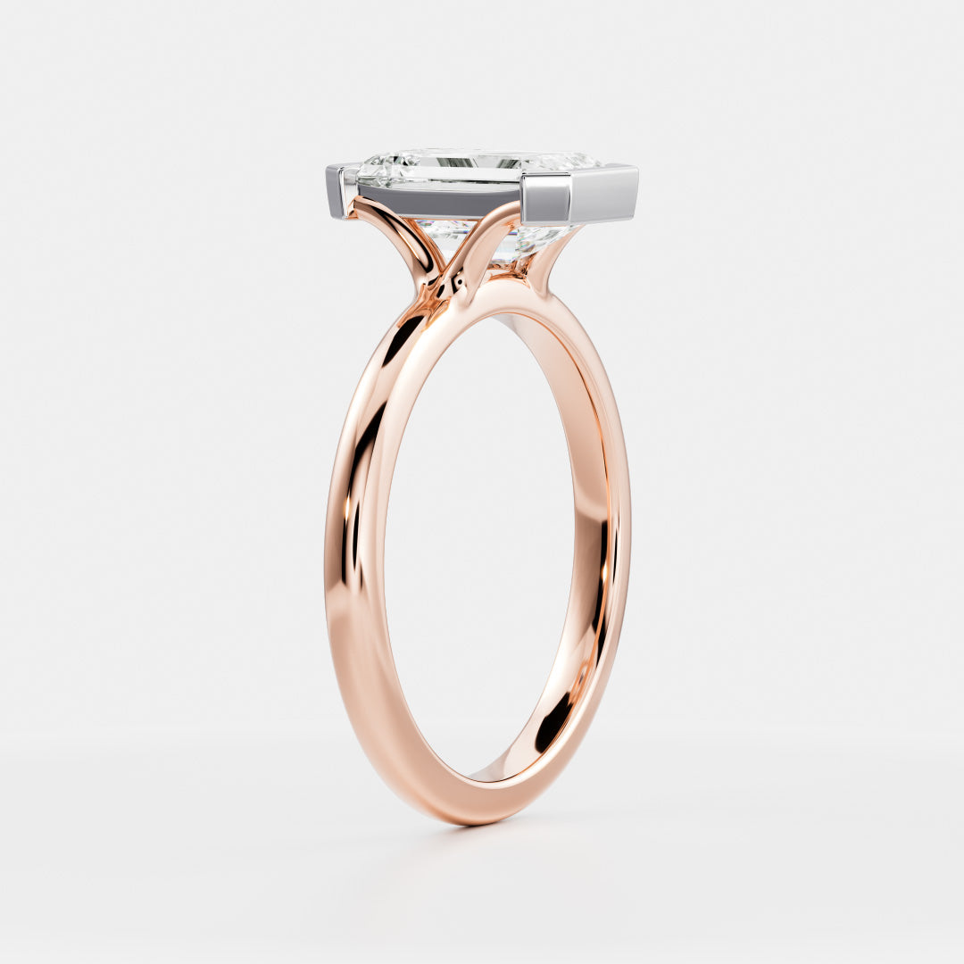 2.0CT Half Bezel Set Emerald Cut Lab Grown Diamond Solitaire Engagement Ring