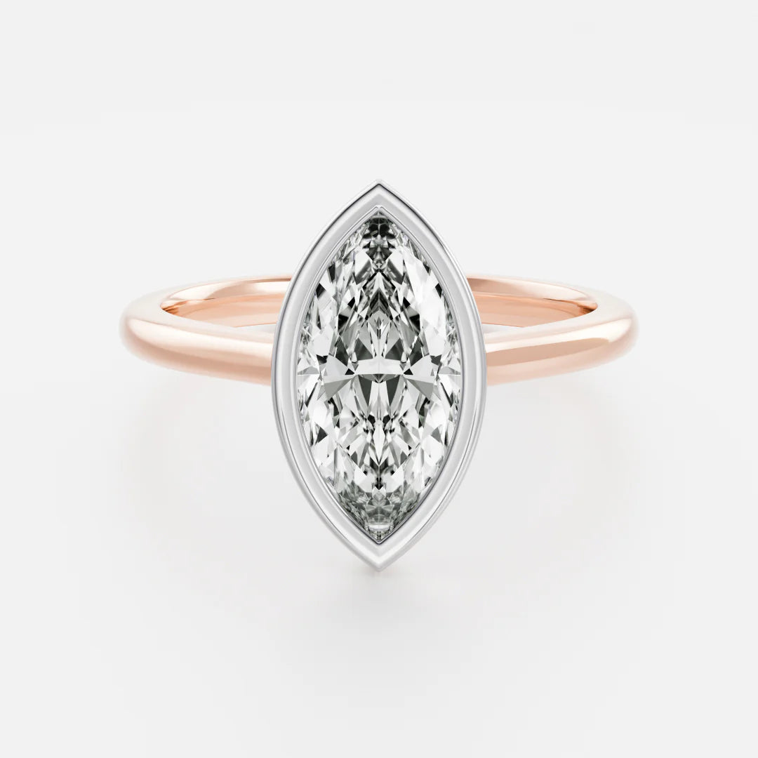 1.0CT Bezel Set Marquise Cut Lab Grown Diamond Solitaire Engagement Ring