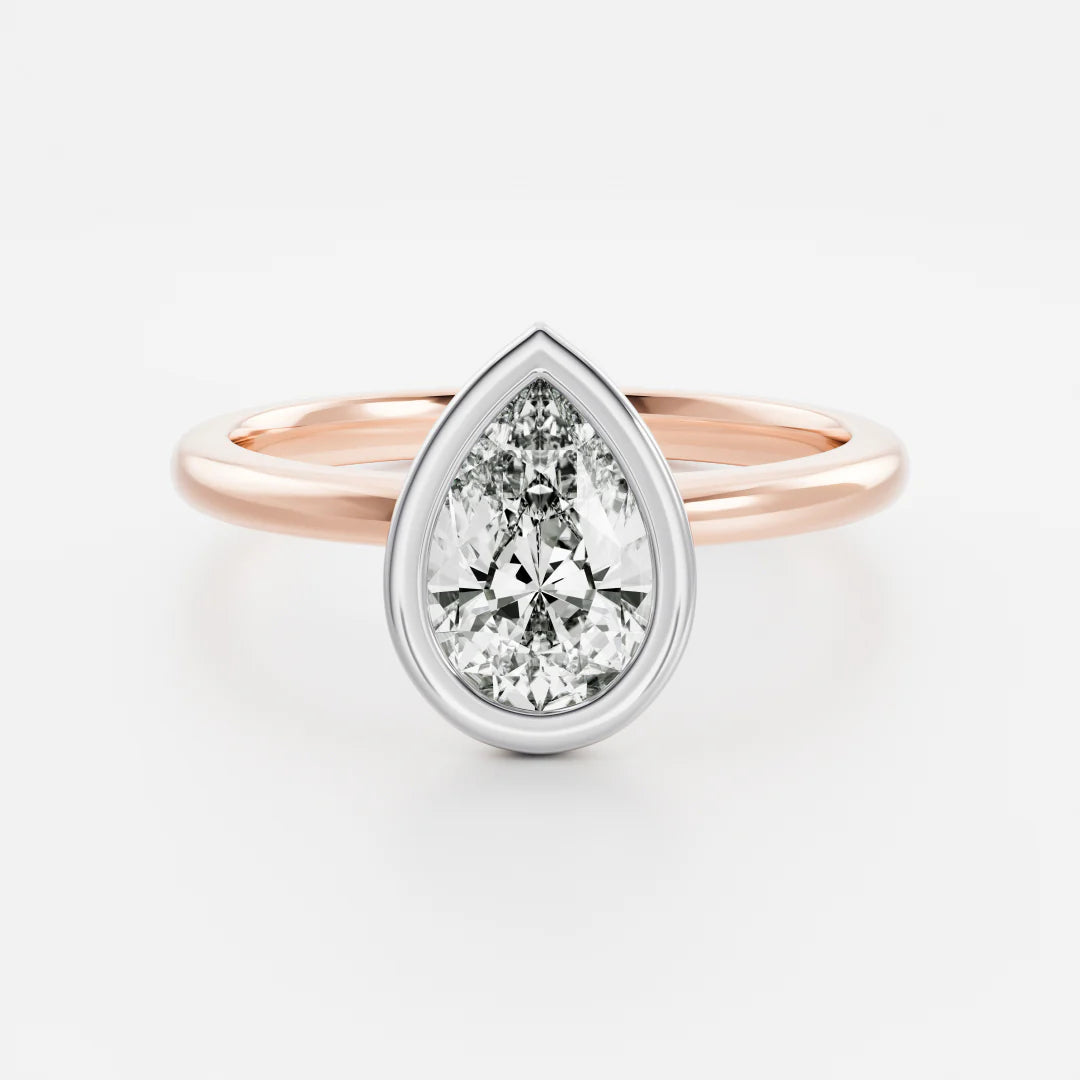 1.0CT Bezel Set Pear Cut Lab Grown Diamond Solitaire Engagement Ring