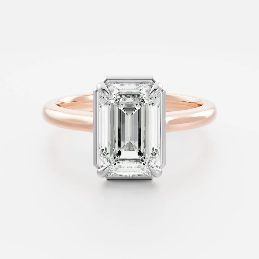 2.50CT Bezel Set Emerald Cut Lab Grown Diamond Solitaire Engagement Ring