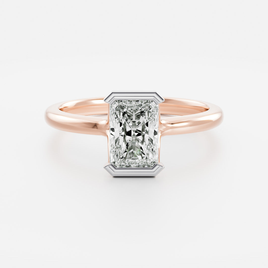 2.0CT Radiant Lab Grown Diamond Half Bezel Engagement Ring