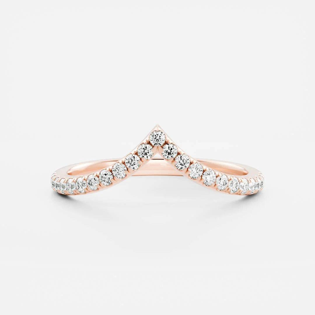 Round Lab Grown Diamond Eternity Pave Chevron Wedding Band