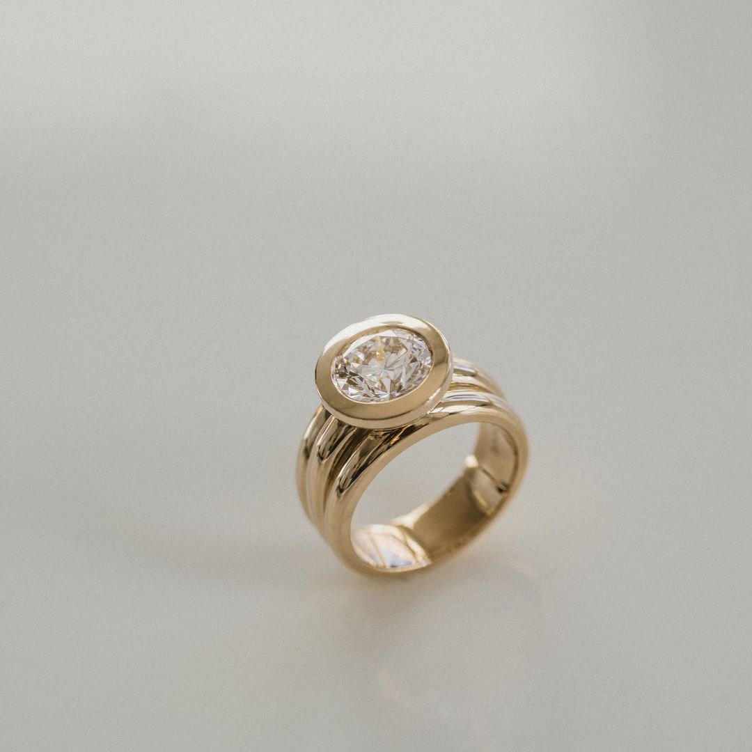 3.0CT Bezel Round Cut Lab Grown Diamond Aria Ring