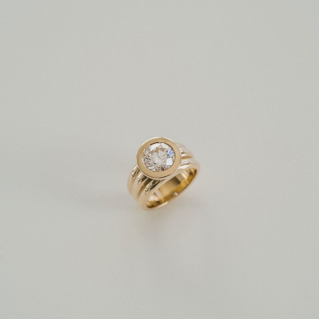 3.0CT Bezel Round Cut Lab Grown Diamond Aria Ring