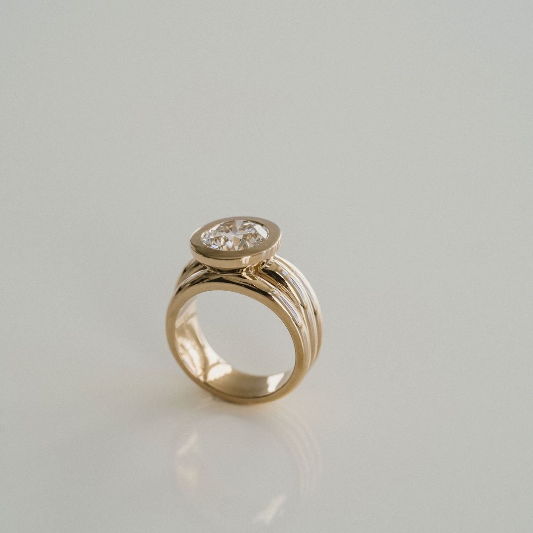 3.0CT Bezel Round Cut Lab Grown Diamond Aria Ring
